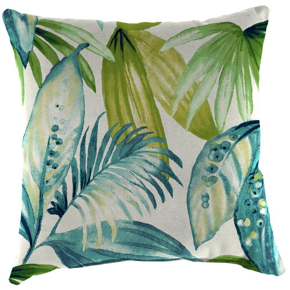 Seneca Caribbean Turquoise Leaves Square Outdoor Throw Pillow Set