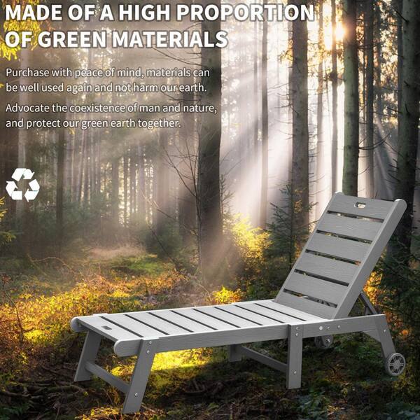 DEXTRUS Gray Weatherproof Plastic Outdoor Chaise Lounge Patio Pool Chair HDPB0006700AV The