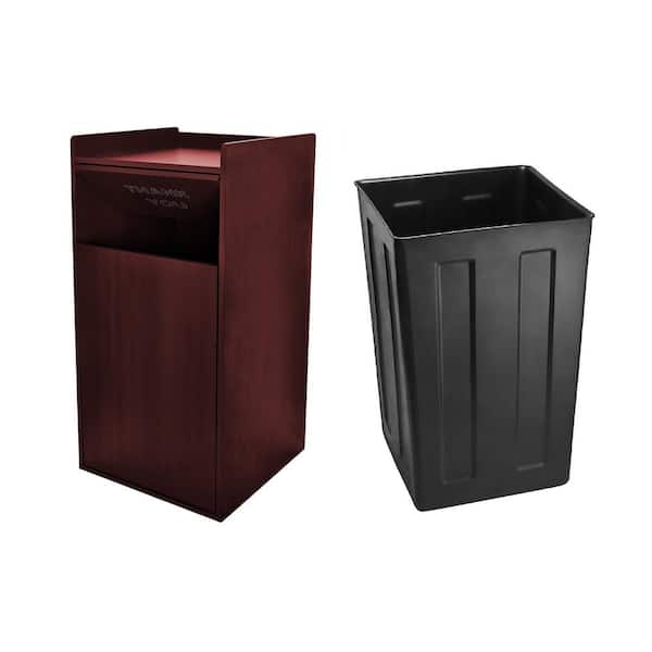 40 Gal. Mahogany Wood Tray Top Commercial Trash Can Cover Food Service Industry Waste Enclosure with Lid and Liner