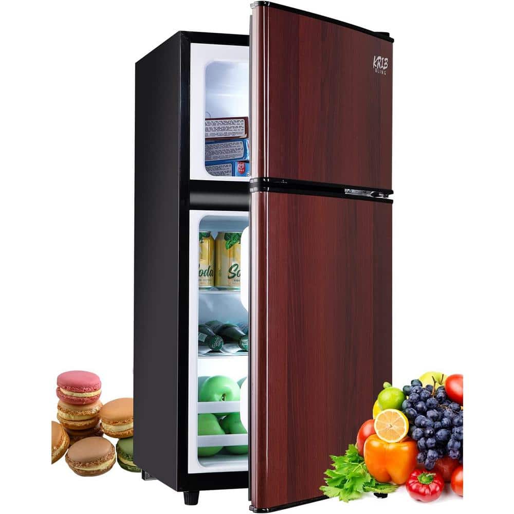 Krib Bling 17.5 in. 3.5 Cu. ft. Compact Mini Refrigerator in Wood Grain with Top Freezer