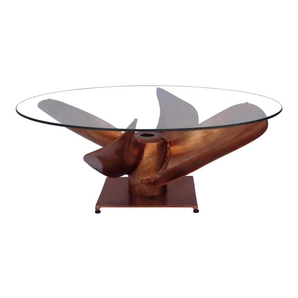 NADAAL STUDIOS Phoenix 36 in. Copper Round Glass Coffee Table