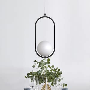 1-Light Modern Black Oval Pendant Light with Globe Shade