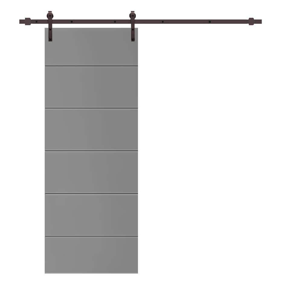Modern Classic 24 in. x 96 in. Light Gray Stained Composite MDF Paneled Sliding Barn Door with Hardware Kit price history on PriceWatchPro