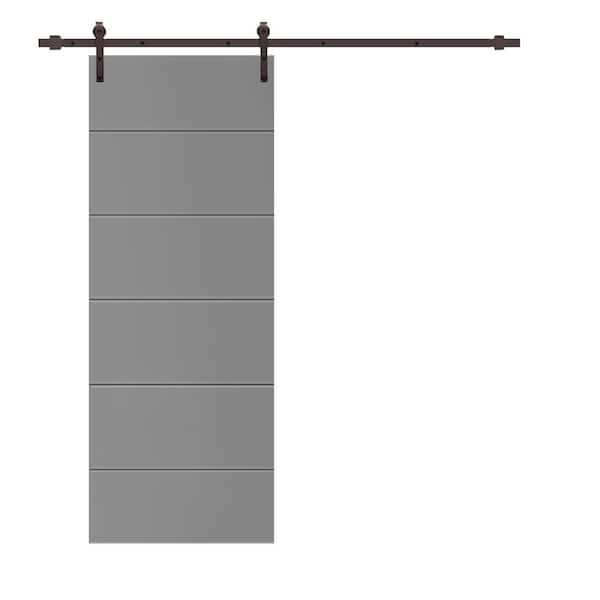 CALHOME Modern Classic 24 in. x 96 in. Light Gray Stained Composite MDF Paneled Sliding Barn Door with Hardware Kit