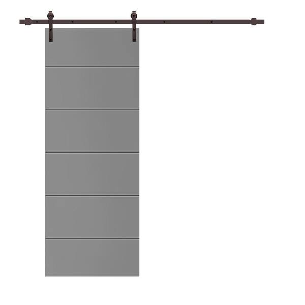 CALHOME Modern Classic 30 in. x 96 in. Light Gray Stained Composite MDF Paneled Sliding Barn Door with Hardware Kit