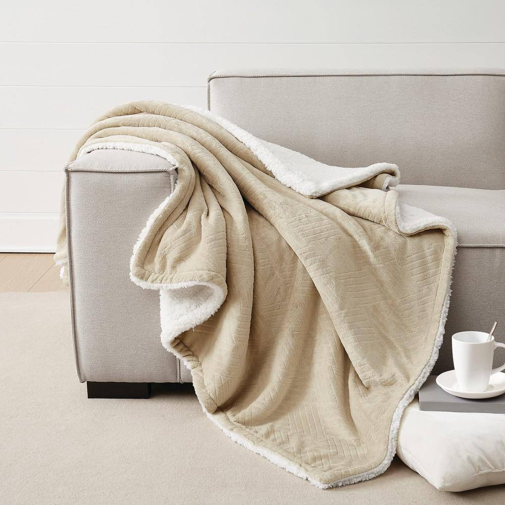 Carved Faux Fur Polyester Tan 50 x 70 Throw