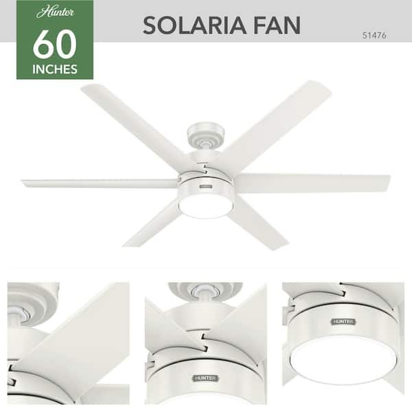 Hunter - Solaria 60 in. Integrated LED Outdoor Fresh White Ceiling Fan with Light Kit and Wall Control