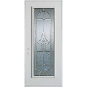 32 in. x 80 in. Traditional Patina Full Lite Painted White Right-Hand Inswing Steel Prehung Front Door