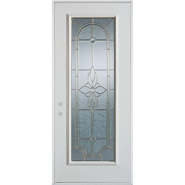 Stanley Doors 32 in. x 80 in. Traditional Patina Full Lite Painted White Right-Hand Inswing Steel Prehung Front Door