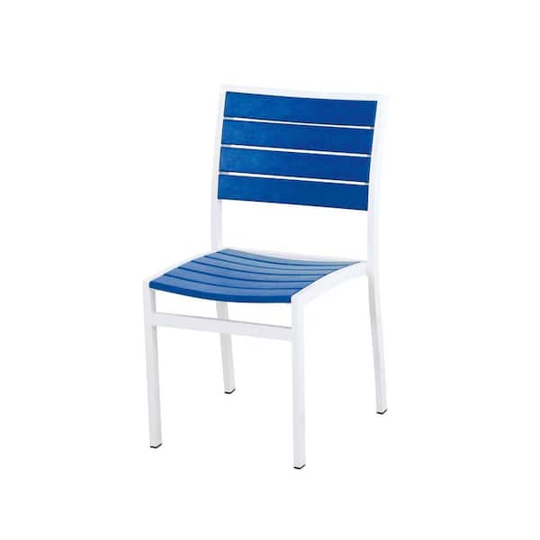 POLYWOOD Euro Satin White/Pacific Blue Patio Dining Side Chair
