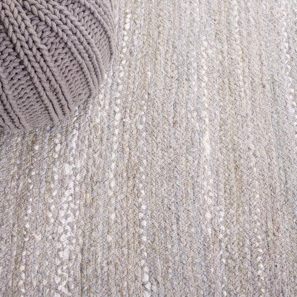 Handmade Light Gray Braided Cotton Oval Area Rug