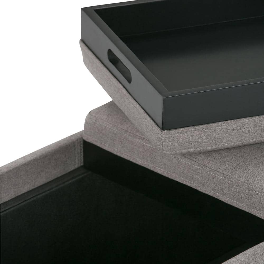 Avalon Cloud Grey Extra Large Storage Ottoman with Serving Trays
