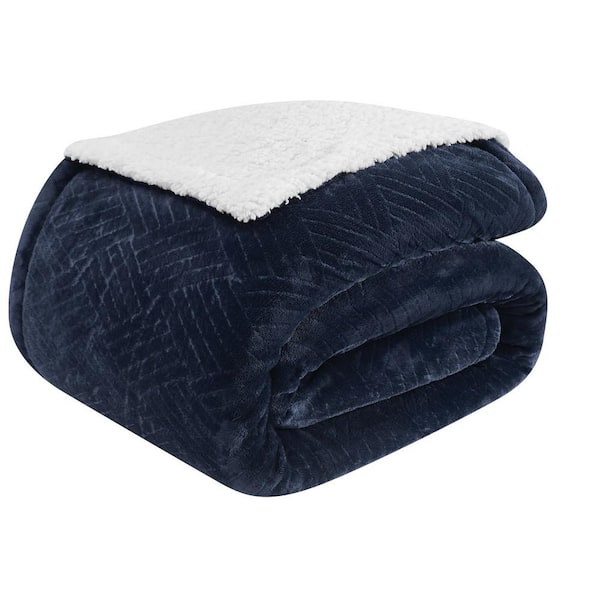 CANNON Carved Faux Fur Polyester Blue King Blanket