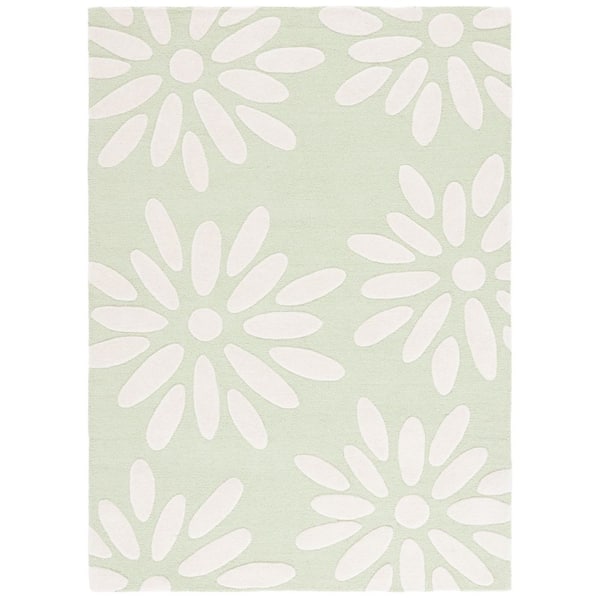 Kids 8 ft. x 10 ft. Sage/Ivory Solid Floral Area Rug