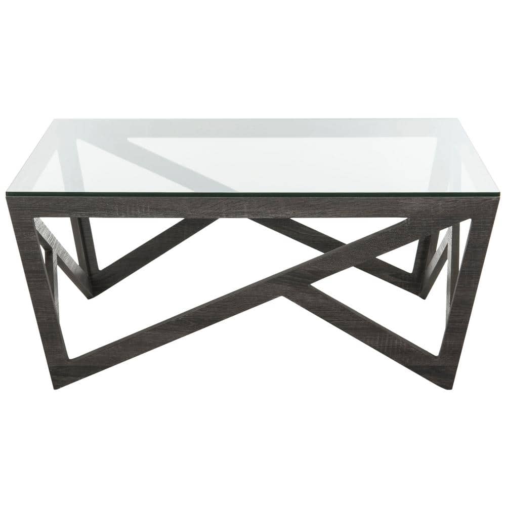 Transitional Gray-Brown Square Wood & Glass Coffee Table