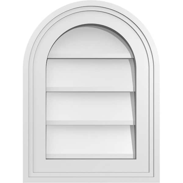 Ekena Millwork 12 in. x 16 in. Round Top Surface Mount PVC Gable Vent: Decorative with Brickmould Frame
