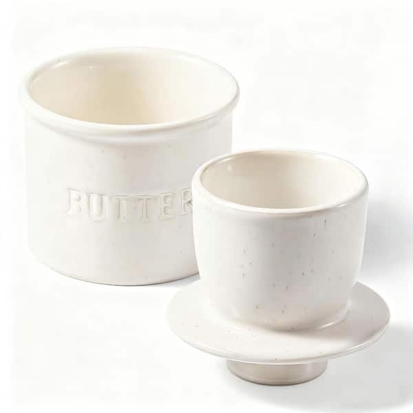 6 oz. White Ceramic Butter Dishes with Lid for Countertop, French Butter Crock for Spreadable Soft Butter