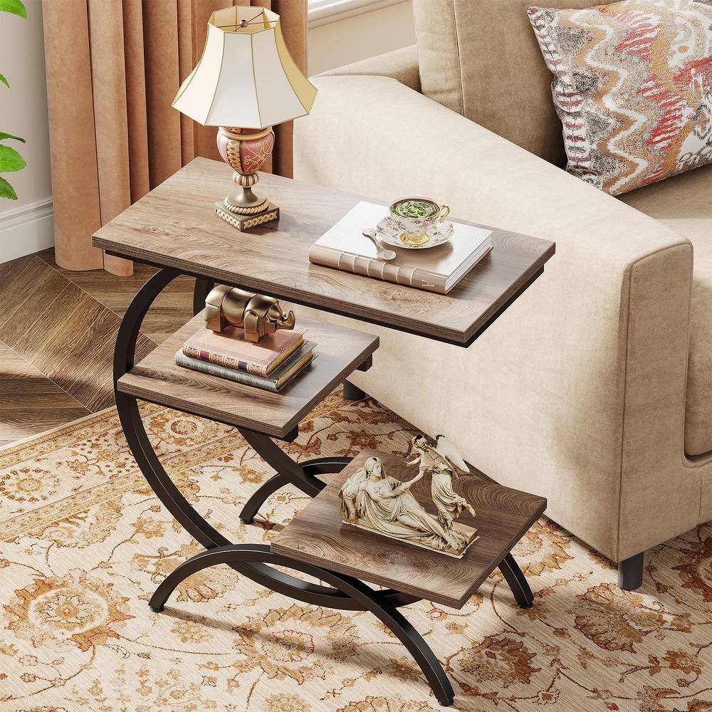 Kerlin 23.62 in. Width Dark Brown Wood C-Shaped End Side Table - thumbnail 8
