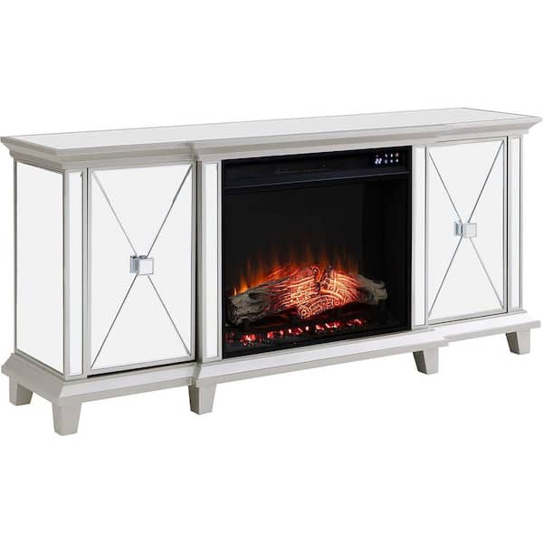 58 in. Freestanding Wood Smart Electric Fireplace TV Stand in White for Energy Efficient Home Heating