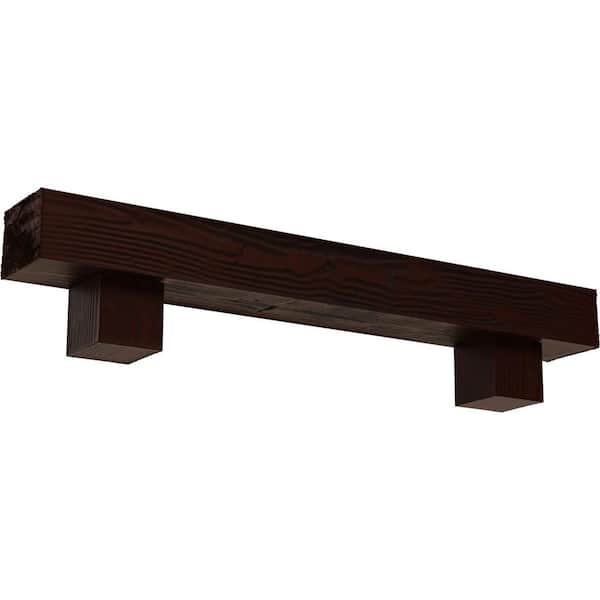 Ekena Millwork 8 in. x 10 in. x 7 ft. Sandblasted Faux Wood Fireplace Mantel Kit with Alamo Corbels, Natural Pecan