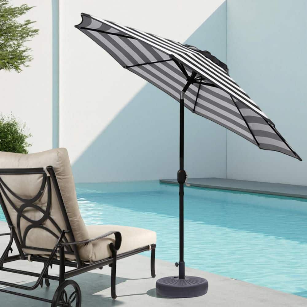 9 ft. Steel Crank and Tilt Stripe Market Patio Umbrella in Black and White price history on PriceWatchPro