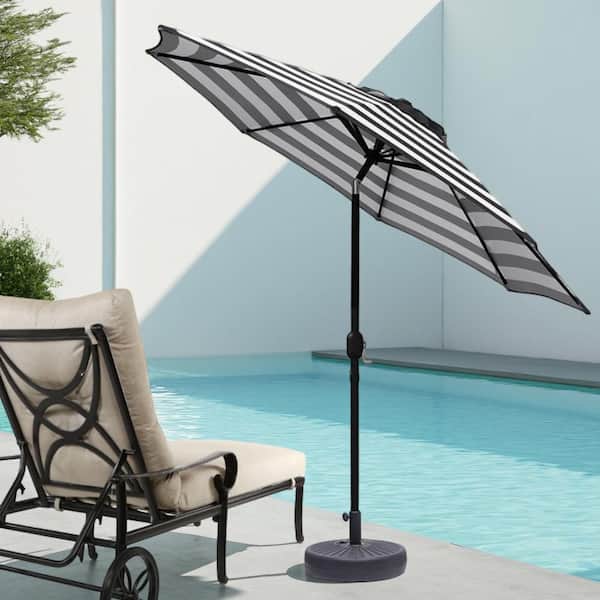 Maypex 9 ft. Steel Crank and Tilt Stripe Market Patio Umbrella in Black and White