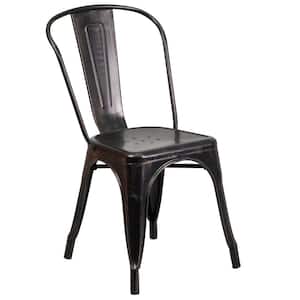Metal Outdoor Dining Chair in Black-Antique Gold