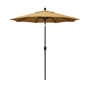 7.5 ft. Bronze Aluminum Pole Market Aluminum Ribs Push Tilt Crank Lift Patio Umbrella in Wheat Sunbrella
