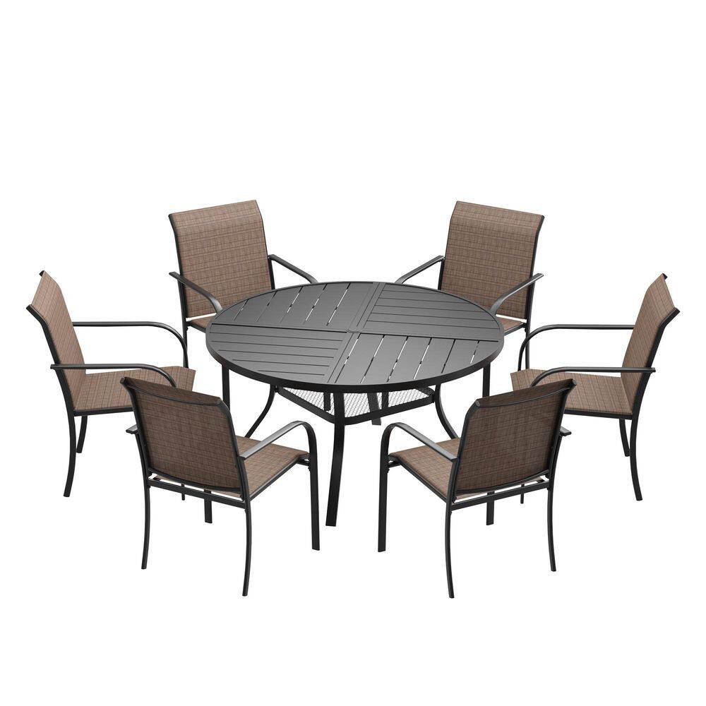 7-Piece Outdoor Patio Dining Set with 47.2 in. Black Round Table and 6-Brown Dining Chairs price history on PriceWatchPro