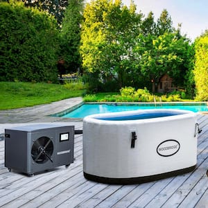 1-Person Inflatable Cold Plunge Ice Bath Tub/Hot Tub with PVC Insulated Lid,1.3 HP Chiller and Heater in Gray