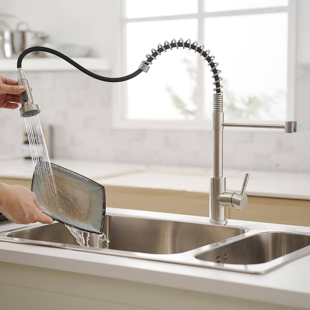 Brushed Nickel High Arc Single Handle Kitchen Faucet with Pull-out Spray