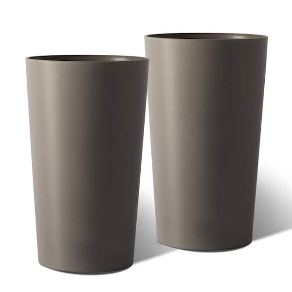 Junia Modern Large 21.7 in. Tall Brown Matte Plastic Round Patio Outdoor Planters (2-Pack)