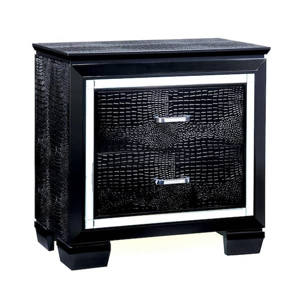 Shawn 2-Drawer Black Textured Nightstand