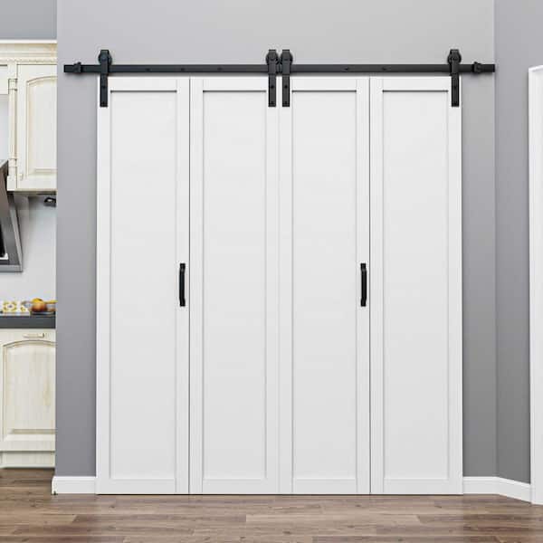 ARK DESIGN 72 in. x 84 in. Paneled 1 Lite White Finished Composite MDF Bifold Sliding Barn Door with Hardware Kit