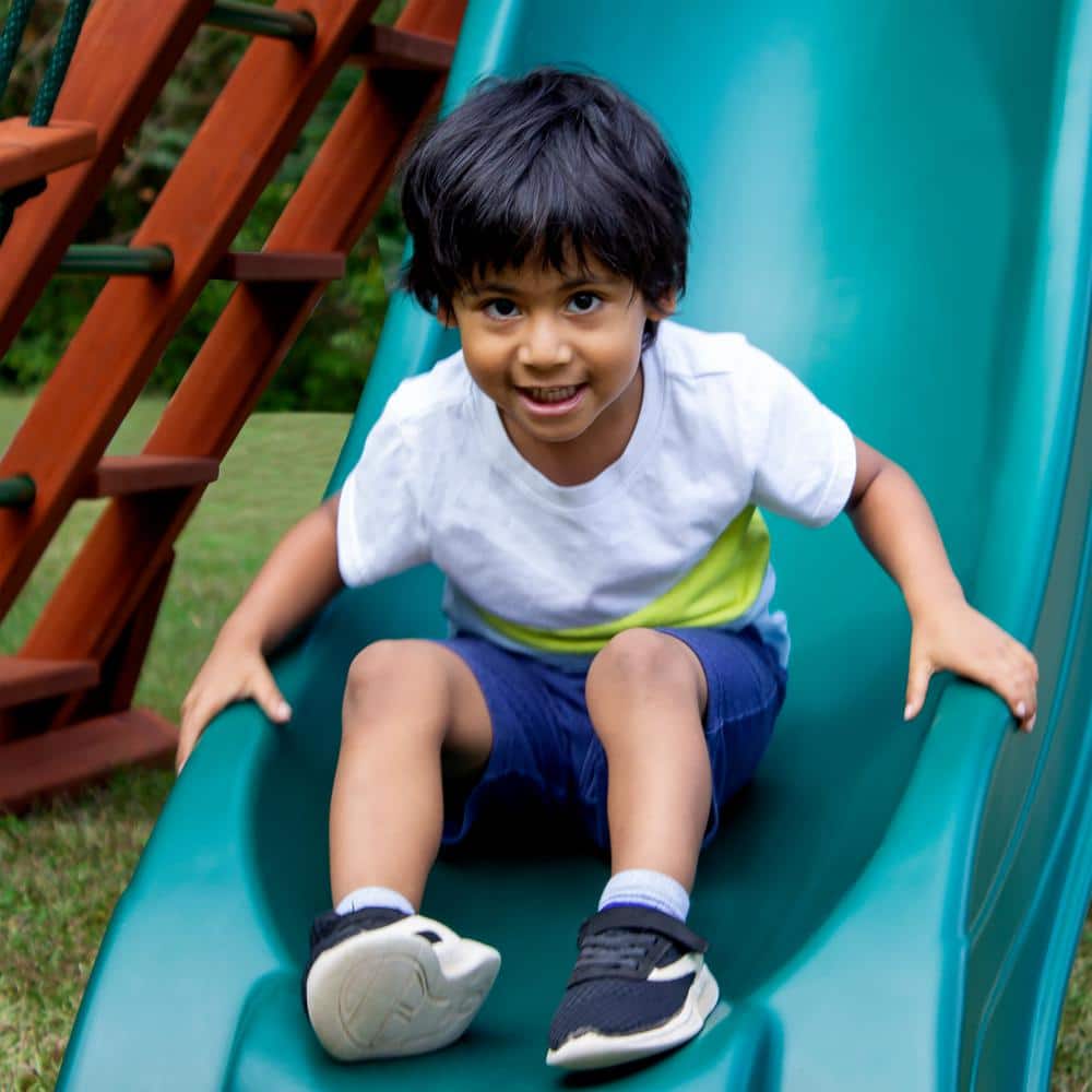 Redwood and Green Cedar Playground System with Slide and Swings