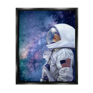 Outer Space Astronaut Female Astronaut Lipstick Detail by Ziwei Li Floater Frame People Wall Art Print 21 in. x 17 in.