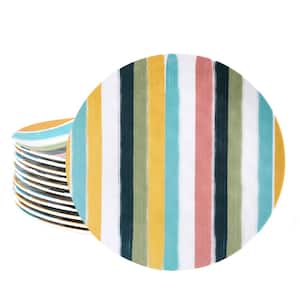 Tropical Sway 12-Piece 11 in. Round Melamine Dinner Plate Set in Colorful Stripe