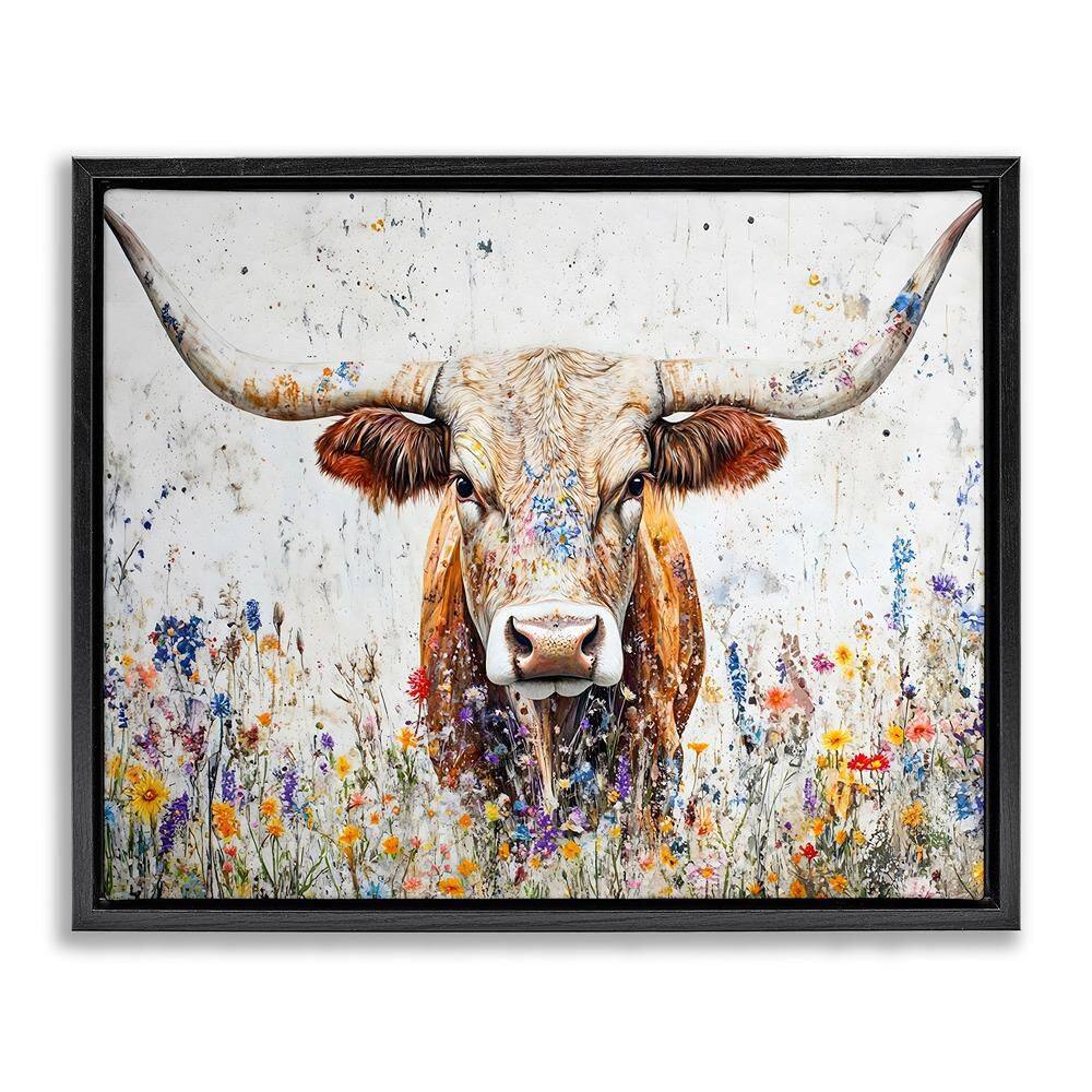 Texas Longhorn Speckled Flowers by Franklyn Gregory 1 Piece Black Floater Frame Animal Graphic Art Print 25 in. x 31 in. price history on PriceWatchPro