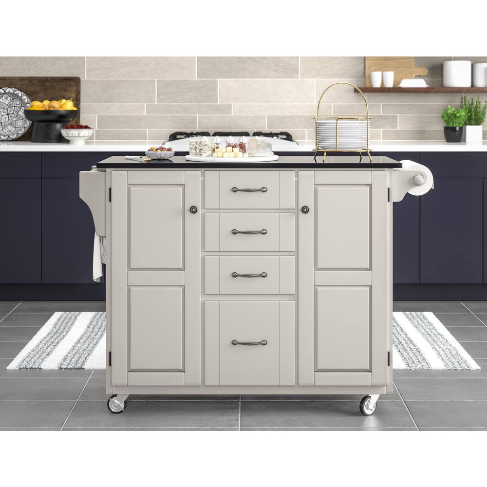 Off-White Granite Top Kitchen Cart with Storage