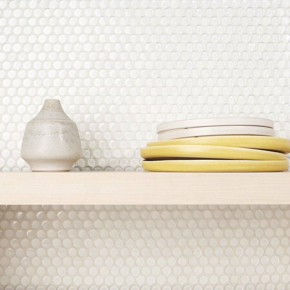 Super White Polished Glass Penny Round Mosaic Tile Sheet