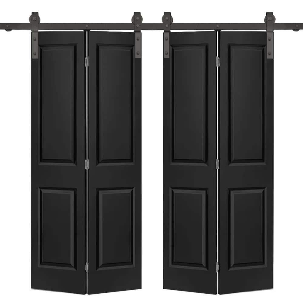 CALHOME 48 in. x 80 in. 2 Panel Black Painted MDF Composite Double BiFold Barn Door with