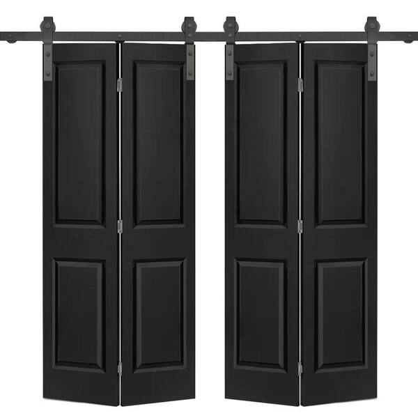 CALHOME 48 in. x 80 in. 2 Panel Black Painted MDF Composite Double Bi