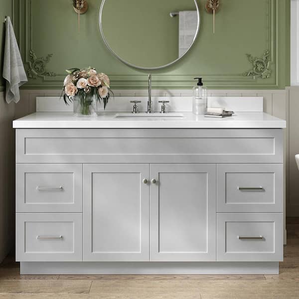 ARIEL Hamlet 61 in. W x 22 in. D x 36 in. H Bath Vanity in Grey with Pure White Quartz Top