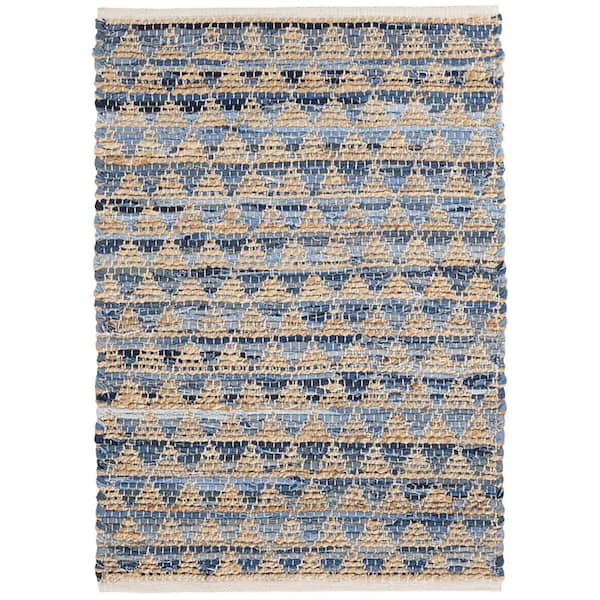Unbranded Home Conservatory Geometric Rag Handwoven Jute Blue 8 ft. x 10 ft. Bohemian Area Rug