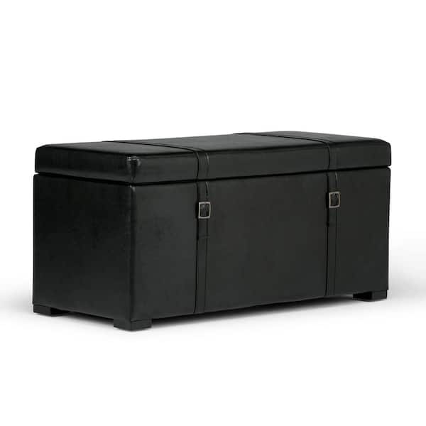 Simpli Home Dorchester 5-Piece Storage Ottoman in Midnight Black Faux Leather