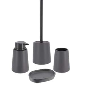 Smooth Bathroom Accessory Set-4 pieces - Tumbler, Soap Dispenser, Soap Dish, Toilet Bowl Brush Gray