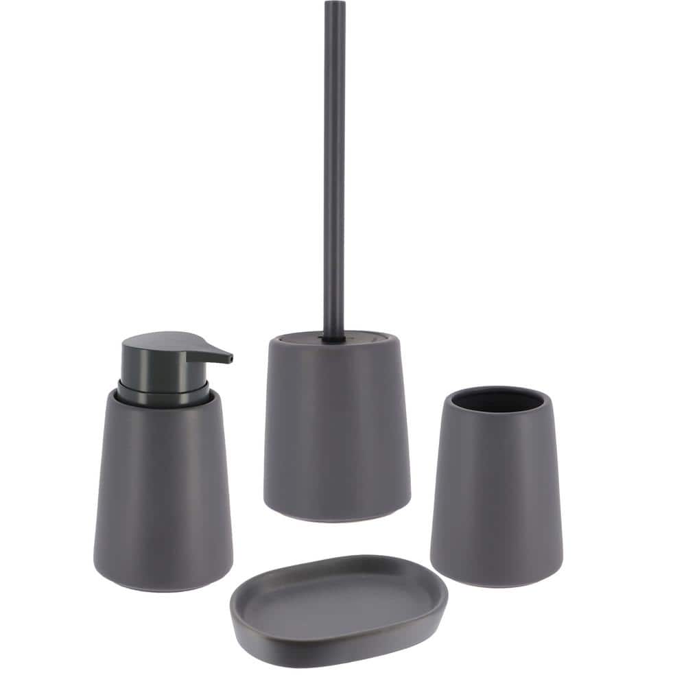 Gray 4-Piece Bathroom Accessory Set with Soap Dispenser and Holder