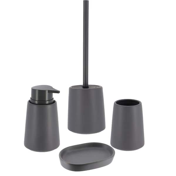 EVIDECO French home goods Smooth Bathroom Accessory Set-4 pieces - Tumbler, Soap Dispenser, Soap Dish, Toilet Bowl Brush Gray