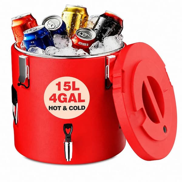 4 Gallon Insulated Stainless Steel Beverage Dispenser with Spigot Handle for Hot and Cold Drinks Catering