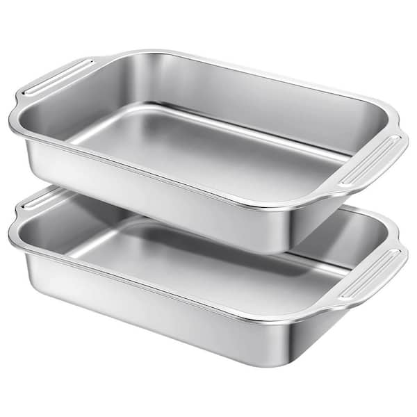 Stainless Steel Rectangle Cake Pan Bakeware with Handle Dishwasher Safe for Cakes Fish Bread 2-Piece